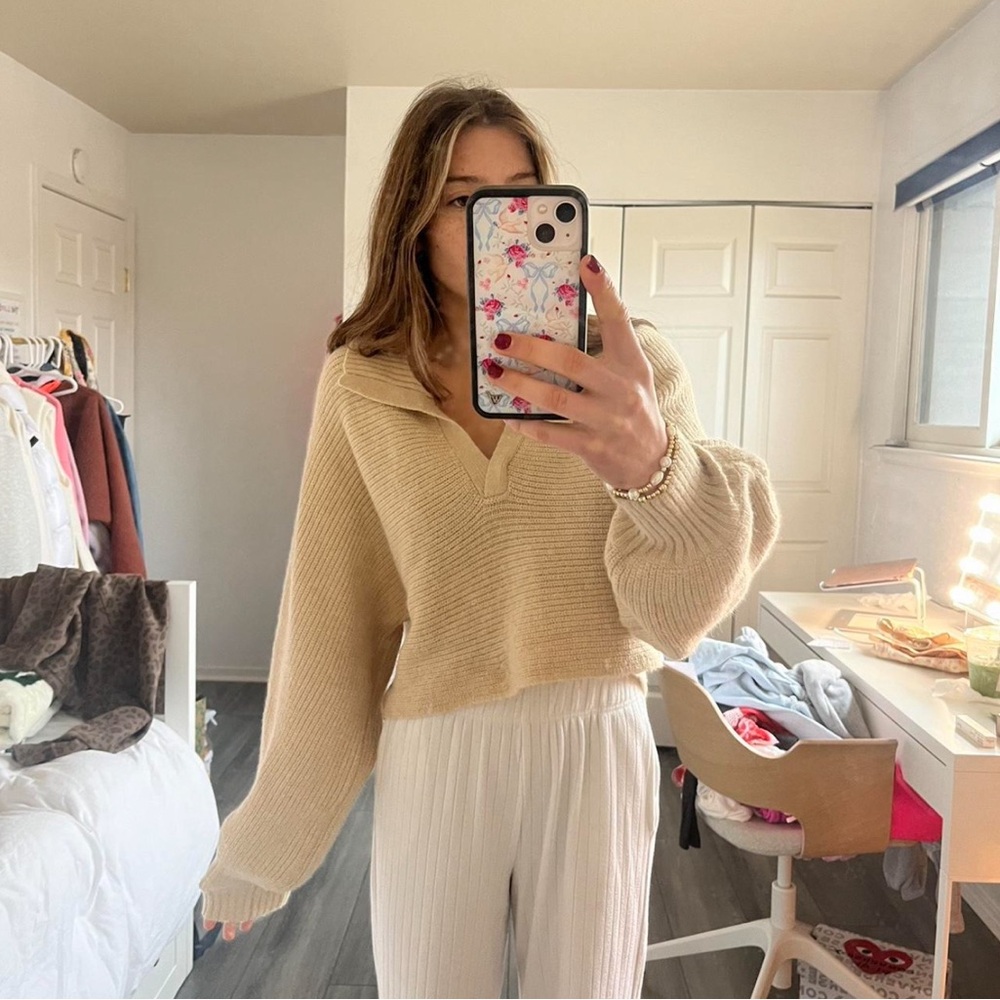 Cozy Cream Princess polly v neck Sweater